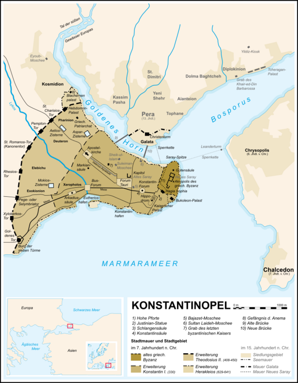 Karte von Konstantinopel im 15. Jahrhundert