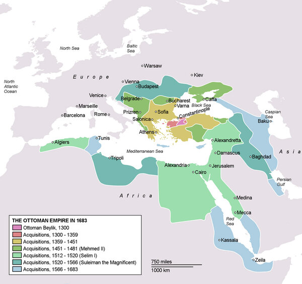 Karte des Osmanischen Reiches im Jahr 1683